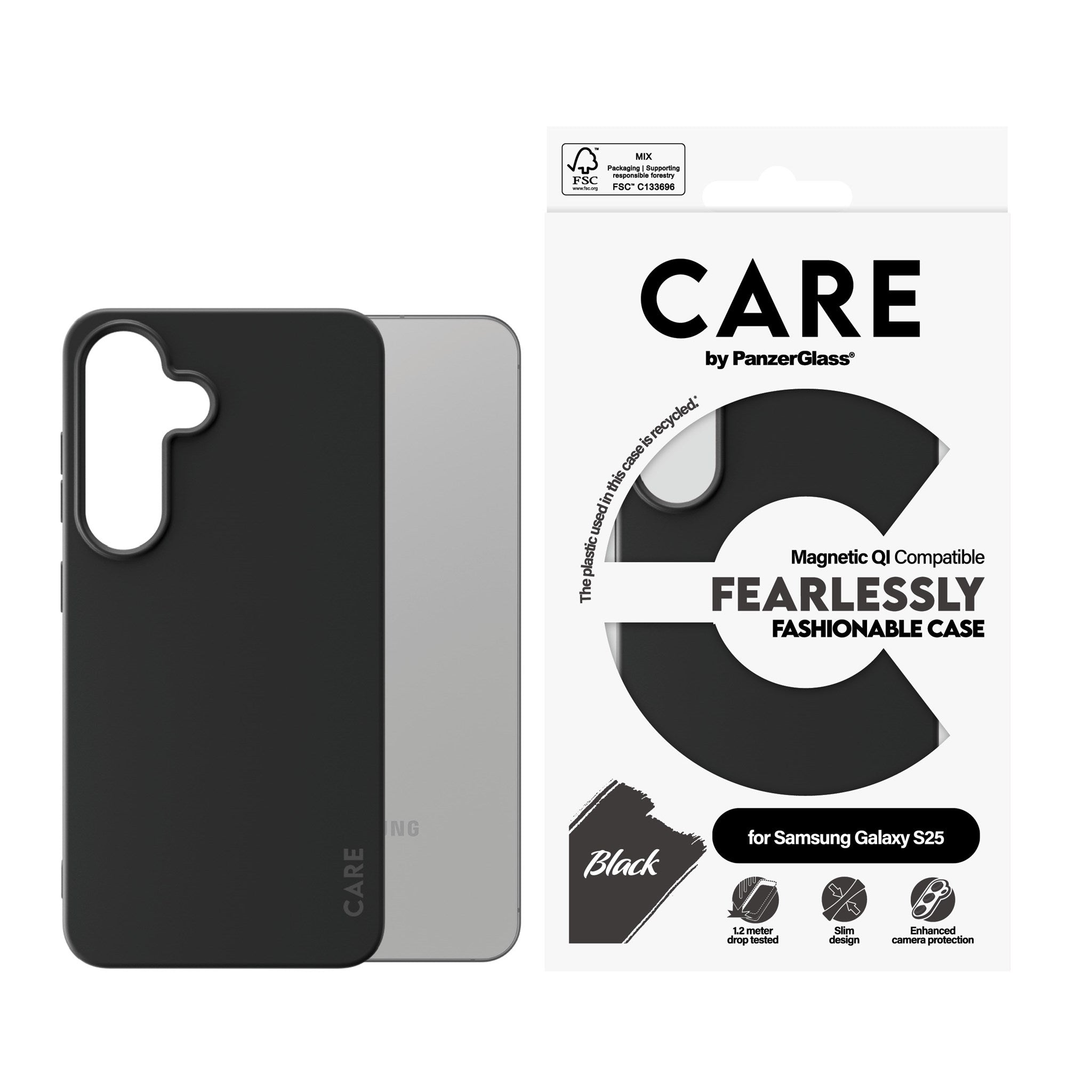 CARE by PanzerGlass® Fashionable Case Schwarz m. Qi Compatible Samsung Galaxy S25